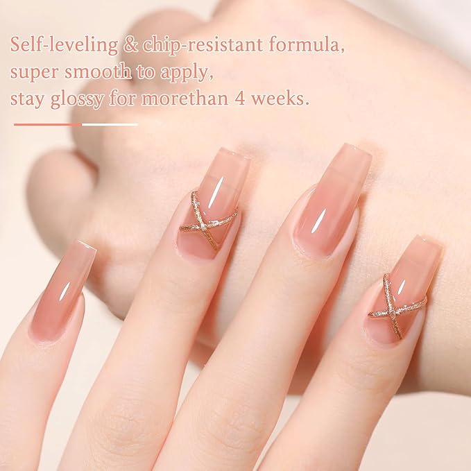 JR HEMA Free Gel Polish 12ml 10colors UV Jelly Nude Pink Gel Polish Set Soak off Gel Nail Polish Semi-Cured Long Lasting Polish Gifts for Women A