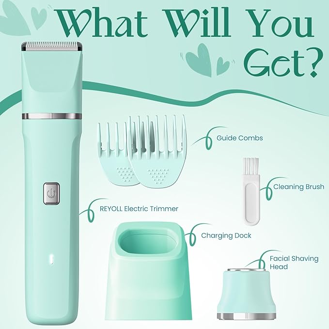 Risina Bikini Trimmer for Women - Pubic Hair Trimmer for Women, Gentle Dual Head Electric Shaver for Private Area and Bikini Line, IPX7 Waterproof, Cordless Rechargeable, Self-Care Gifts for Her