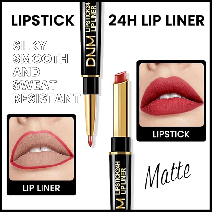 evpct 3Pcs Mauve Plum Red Purple Matte Lip Liner and Lipstick Combo Set Kit for Women, Neutral Magic Lipstick 24 Hours Original Lips Liner Pencil Stain Gloss Plumper Makeup Long Lasting Waterproof