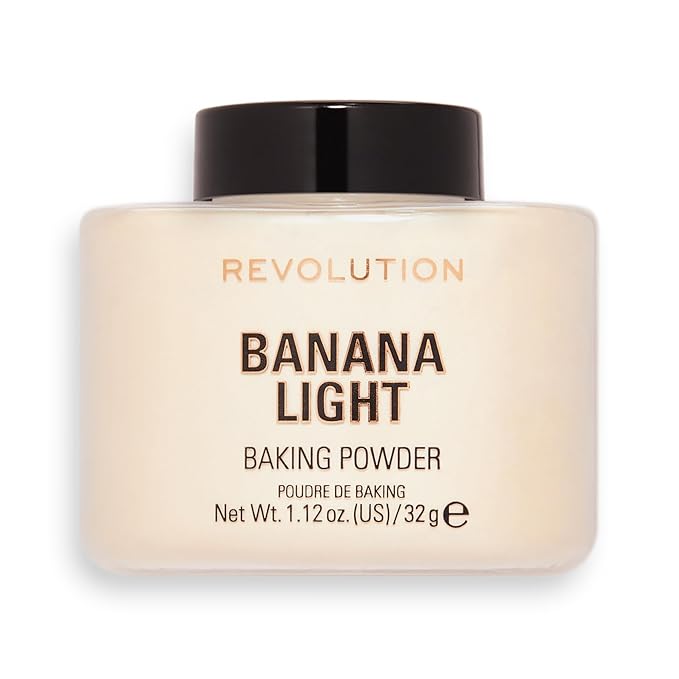 Revolution, Loose Baking Powder, Makeup Setting Powder, Long-Lasting Coverage, Mattifies & Reduces Shine, Banana Light, 1.12 oz