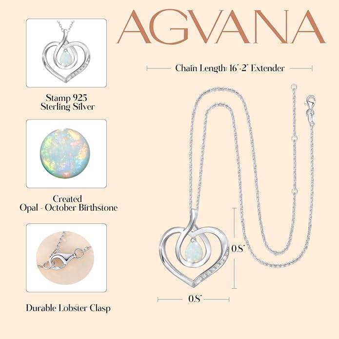 AGVANA Christmas Gifts Heart Birthstone Necklace for Women Sterling Silver Genuine or Created Gemstone Forever Love Pendant Necklace Fine Jewelry Anniversary Birthday Gifts for Women Mom Wife