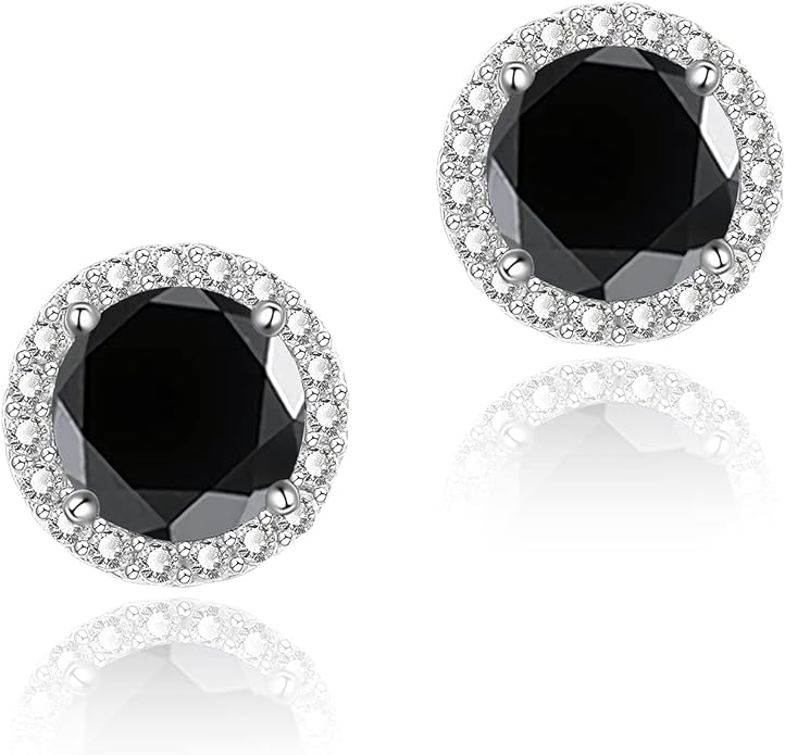 YOMELA Cubic Zirconia Earrings Studs, Halo CZ Birthstone Simulated Diamond Stud Earrings for Women