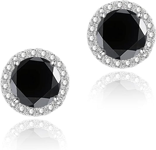 YOMELA Cubic Zirconia Earrings Studs, Halo CZ Birthstone Simulated Diamond Stud Earrings for Women