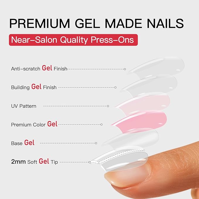 Curvlife Soft Gel Press on Nails, Short Square Shining French Nail Tips, 30pcs Full Cover Design Reusable Fake Nails Kit with Glue and Adhesive Tabs