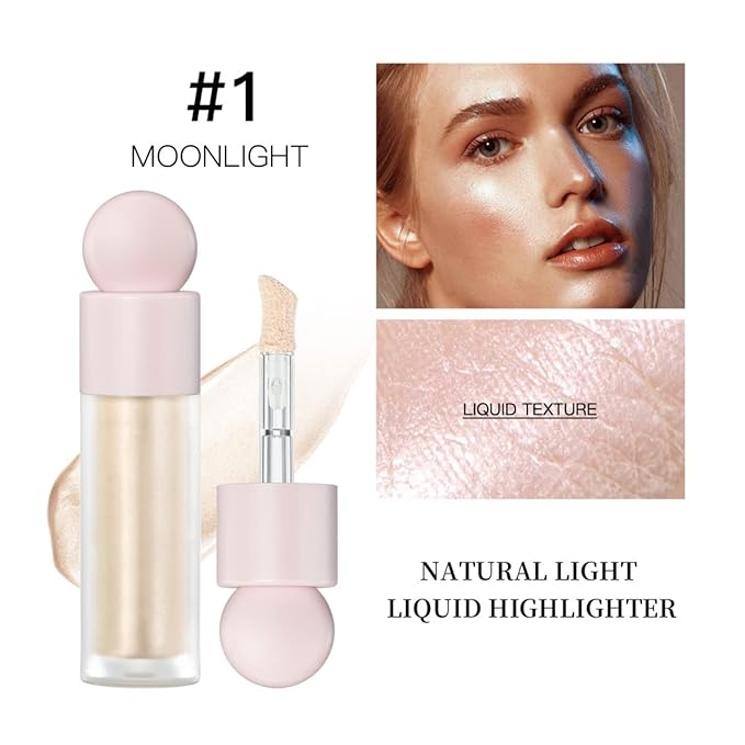 Liquid Highlighter Makeup Face Highlighters & Luminizers, Highlighters Makeup for Long Lasting Shimmer Natural Glow, Body Highlighter Easy to Apply with Cushion Applicator (#1 Moonlight)