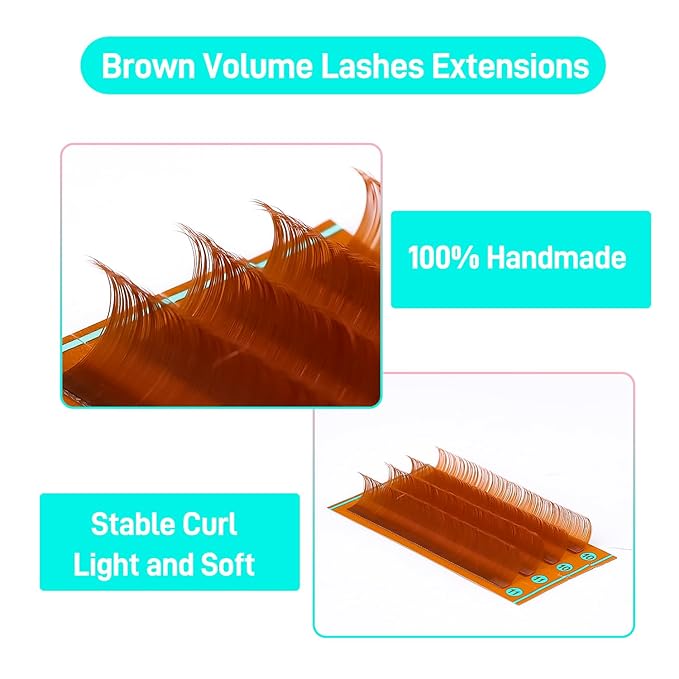 VAVALASH Colored Lash Extensions Light Brown Eyelash Extensions 0.03 0.05 0.07 0.1 0.15 Volume Lash Extension 8-15mm Mixed Lashes C D Curl Premium color Lashes Extension(Light Brown-0.15-CC-8-15mm)