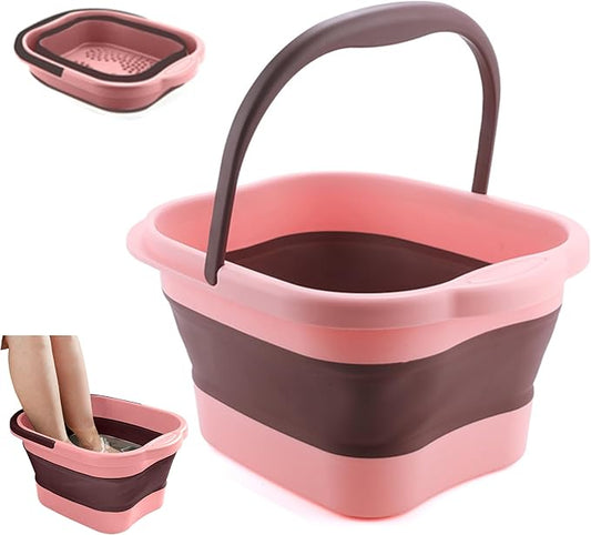 DoroSun Collapsible Foot Spa Bath Soaking Tub for Girls Women, Inflatable Feet Soak Basin Bucket with Handle and Feet Massaging Acupoint, Pink