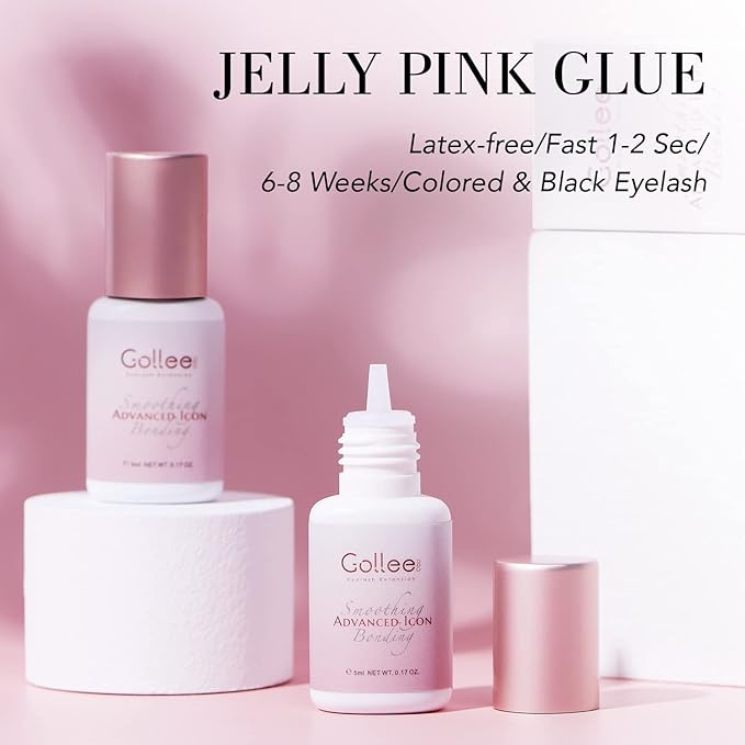 Transparent Eyelash Extension Glue Lash Glue for Eyelash Extensions 1-2 Sec Fast Drying/Retention –7 Weeks / (0.17fl.oz / 5ml) Maximum Bonding Clear Pink Lash Adhesive Professional USE ONLY