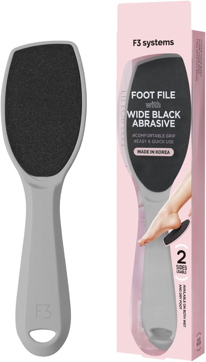 F3 Systems, Wide Emery, Double-Sided Pedicure Tool, Colossal Foot File for Men & Women, Effective for Cracked Heel, Callus Remover, Foot Scrubber, Professional, (Gray)