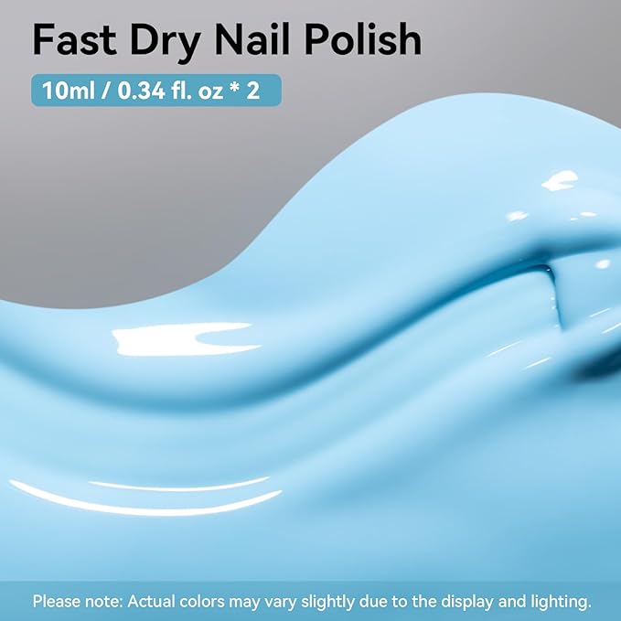 Nailshion Dusty Gray Blue Nail Polish, 2 Colors Fast Air Dry Fingernail Polish Duo, Light Blue, Non-Gel, Vegan, Opaque, Long-lasting Glossy Nail Art DIY Home Travel Manicure