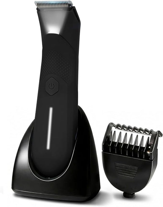 Body Trimmer for Men - Groin & Ball Shaver with Charging Dock - Constant Power No-Pull Electric Pubic Hair Clipper - 5-in-1 Guard Waterproof Body Groomer with LED Light, for Groin, Armpit & Body