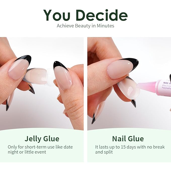Canvalite Press On Nails Short Almond, 30Pcs Cat Eye Press on Nails Reusable Acrylic Fake Nails with Glue & Glue Remover Easy to Use Manicure Kit for Women, Green