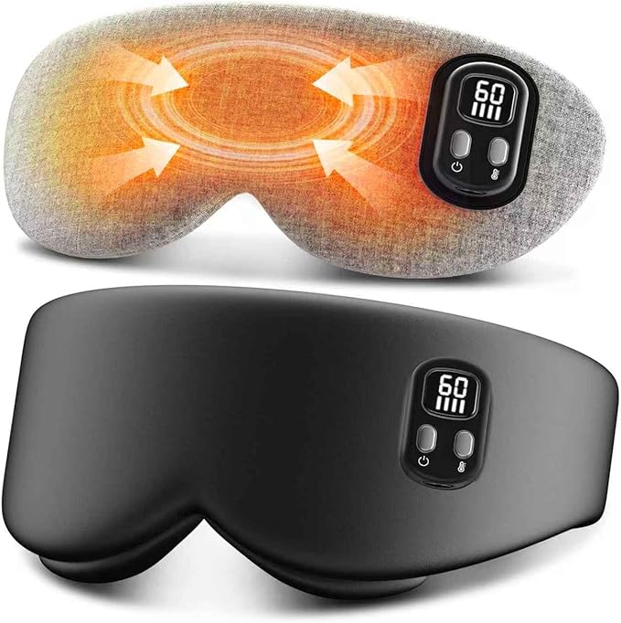 Heated Eye Mask - Cordless Eye Mask for Dry Eyes, Eye Relief, Improved Sleep, Timed Shutdown, 4 Temperature, Washable Eye Heating Pad for Travel, Removable for Cleaning - Black