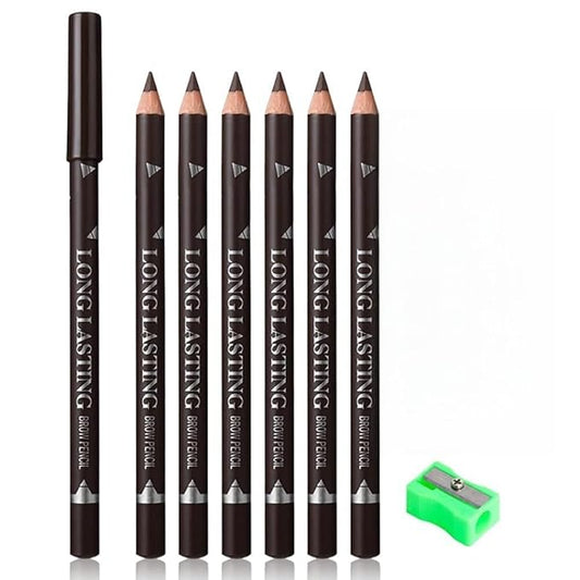 Brown Eyebrow Pencils for Women with Sharpener, 6Pcs Hard-Core Wooden Eye Brow Eye Liner Pencils for Beginner Makeup, Waterproof & Sweat-Proof-Dark Brown