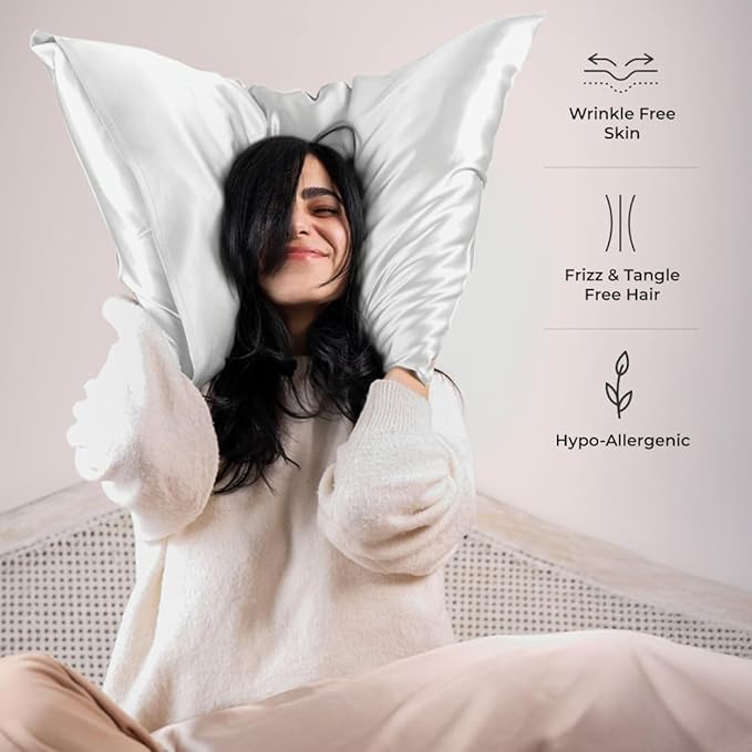 Silk Pillow Cases Certified Organic 100% Pure Mulberry Silk Pillowcase Grade 6A 25 Momme Pillowcase (Ivory, King, Pack of 2)