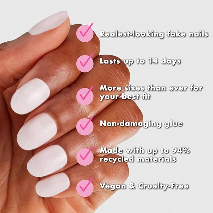 Olive & June Instant Mani Press-On Nails | (Glue) Extra Short, Round 42 Fake Nails, 21 Sizes | Non-Toxic, Long-Lasting Recycled Materials Realistic Look | Salon-Quality at Home | Strawberry Scone