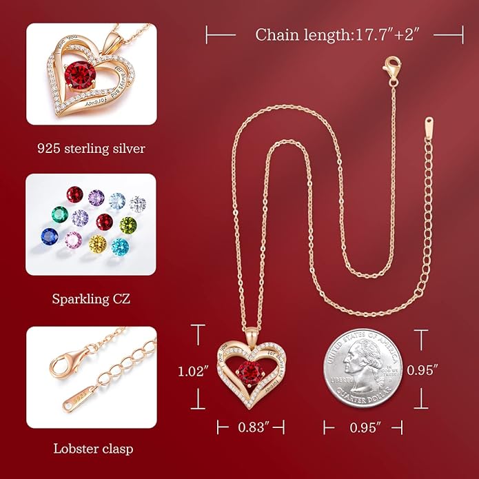 CDE Forever Love Heart Necklaces for Women, Wedding Anniversary, Birthday Mothers Day Christmas Day Gifts for Mom, Mother, Wife, friend, S925 Silver Jewelry with Birthstone Pendant