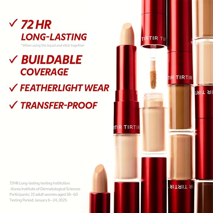 TIRTIR Glide&Hide Blurring Concealer - Creamy texture, Conceals dark circles and wrinkles, Dual formula (liquid tip & balm stick), Long-lasting wear, Korean Makeup, #9.5N, 0.28 Oz