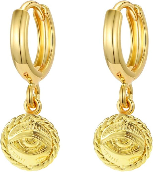 XYJZXY Gold Huggie Small Hoop Earrings with Charm Personalized Snake/Evil Eye/Star/Cross/Lock/Key 18k Gold Plated Crystal Drop Dangle Earrings for Women
