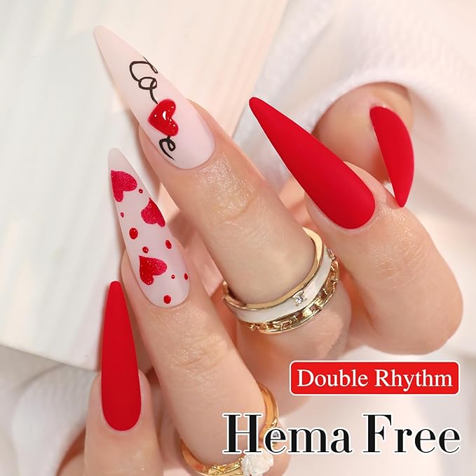 Double Rhythm 0.50 OZ Gel Polish Hema Free Same Color Same Bottle Golden Round Translucent Neutral Natural Milky 15 ML Jelly UV Polish Art DIY at Home (Deep Red-C1454)