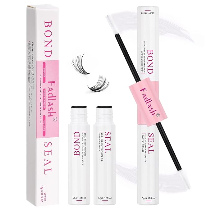 FADLASH Lash Bond and Seal Lash Glue Waterproof 10ml Eyelash Bond and Seal for Eyelash Clusters Super Strong Hold 48-72 Hours Eyelash Glue Clear