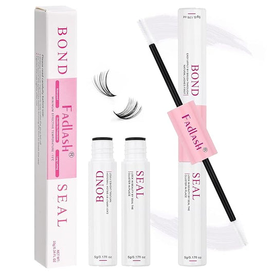 FADLASH Lash Bond and Seal Lash Glue Waterproof 10ml Eyelash Bond and Seal for Eyelash Clusters Super Strong Hold 48-72 Hours Eyelash Glue Clear