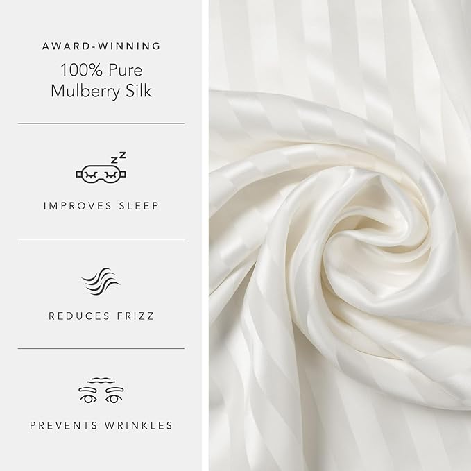 Fishers Finery 30mm 100% Pure Mulberry Silk Pillowcase, Quality Tested (White Stripe, King)