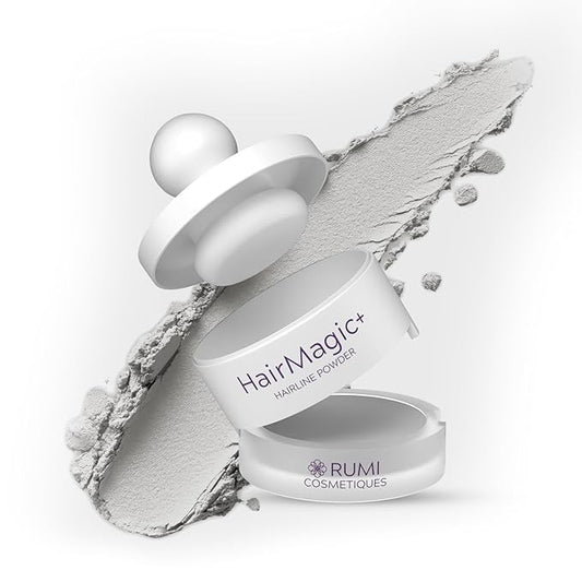 Rumi Cosmetiques HairMagic+ Root Touch Up Powder for Mature Women – Instant Gray Hair Coverage & Hairline Filler – Water-Resistant, Natural Finish, with Argan Oil & Vitamin E (Light Grey)