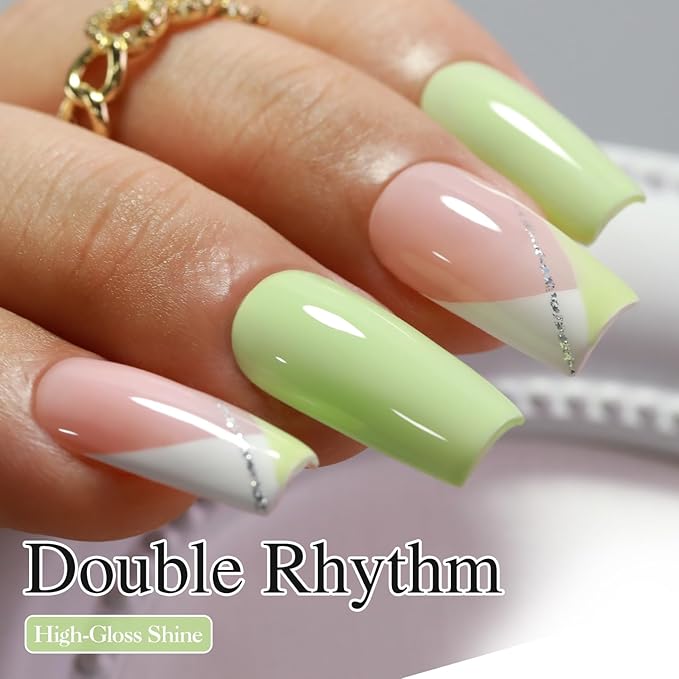 Double Rhythm Gel Polish 15ML Jelly Sheer Pastel Light Milky Color Pearl White Bottle 1 PC 0.5 OZ Full Size Nail Art Salon at Home (Spring Green-D1391)