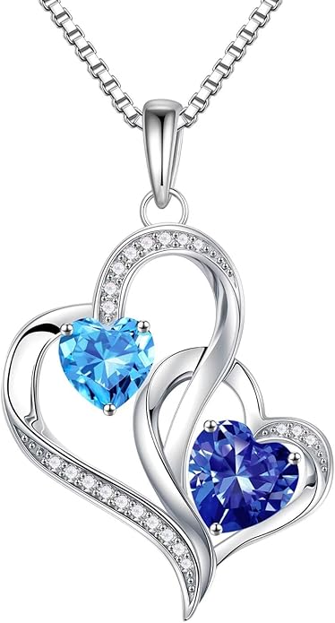 Iefil Valentines Day Gifts for Her, Birthstone Necklace for Women, 925 Sterling Silver Double Birthstone Necklace | Anniversary Birthday Gifts | Personalized Jewelry Gift for Wife Mom Girlfriend