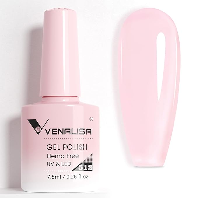 Venalisa Clear Pink Gel Polish - Translucent Nude Pink UV Gel Nail Polish for DIY Home Manicure and Salon Nail Art