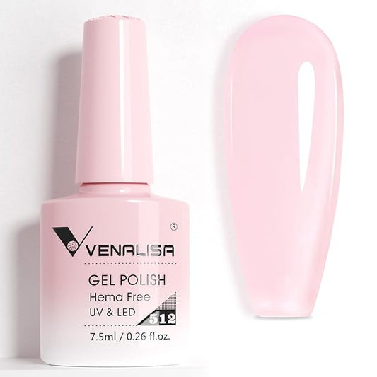 Venalisa Clear Pink Gel Polish - Translucent Nude Pink UV Gel Nail Polish for DIY Home Manicure and Salon Nail Art