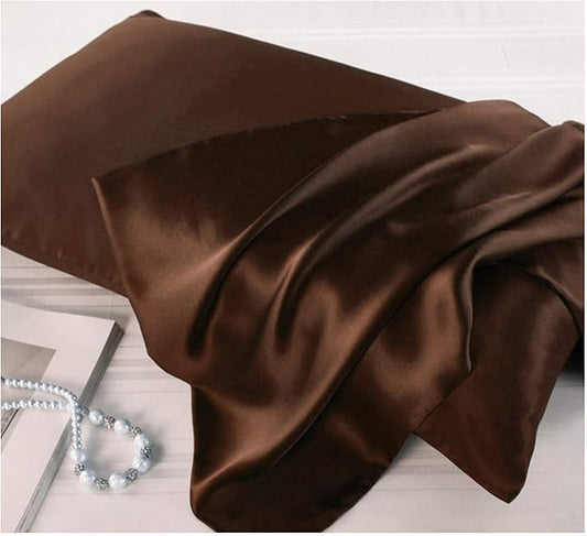 Mulberry Silk Pillowcases Set of 2, Hypoallergenic Satin Pillow Covers for Hair and Skin, with Hidden Zipper, Both Side 100% 19 Momme Silk (Coffee Brown,Queen)
