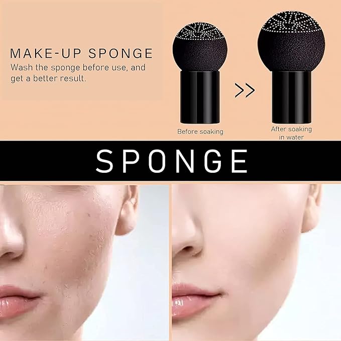 CC Cream Foundation Mushroom Head Air Cushion Face Makeup Moisturizing Concealer Waterproof Oil Control Long-Lasting Nude Makeup Even Skin Tone for All Skin Types(Ivory White)