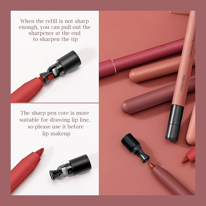 KISSIO Lip Liner,Creamy Lip Pencil,Long Lasting Lip Liner with Sharpener,Matte Finish,Smooth and Soft,Non-Dry,Easy to Use,Cruelty free,0.02 oz,02 Untamable