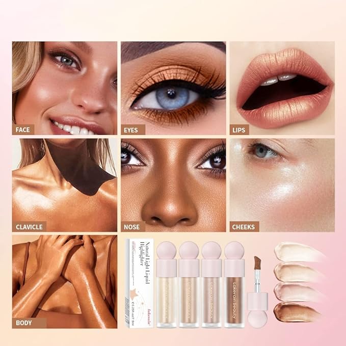 Liquid Contour Stick Makeup Glotion, Waterproof Luminous Lotion, Silky Smooth Glitter Highlighter Makeup Stick, Multi-Use Body Shimmer (#4 Candlelight)