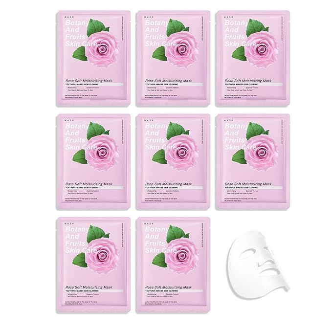 CAKAILA 8 Pack Rose Face Mask,Pink Face Masks Spa Day kit Supplies for Women,Sheet Facial Mask Skincare for Kids Gifts Set,Hydrate Nourish Soothe for All Skin Types,Spa Party Favors