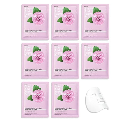 CAKAILA 8 Pack Rose Face Mask,Pink Face Masks Spa Day kit Supplies for Women,Sheet Facial Mask Skincare for Kids Gifts Set,Hydrate Nourish Soothe for All Skin Types,Spa Party Favors