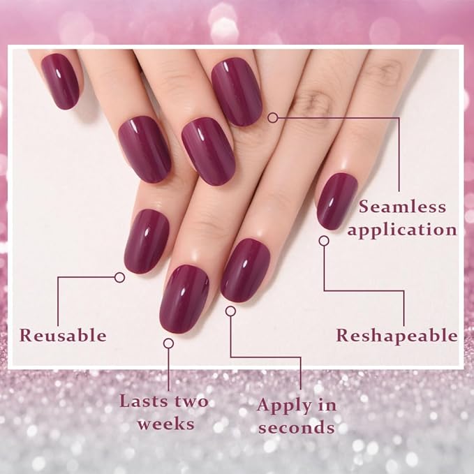 evpct Dark Red Medium Oval Glossy Press on Nails for Women Gift, Glossy Dark Red Fake Nail with Nail Kit Manicure Kit, Soft Gel Full Cover Reusable Stick on Soft Acrylic False Nails Perfectly Fit
