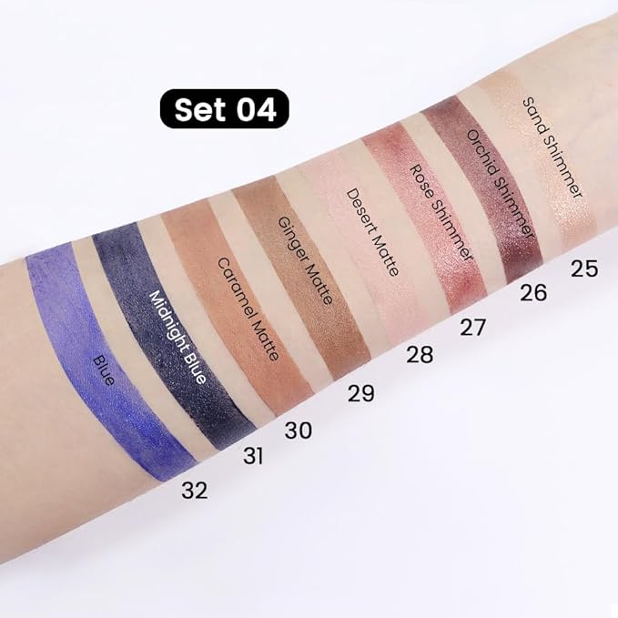 Kaely 8Pcs Cream Eyeshadow Stick Set, Sand Orchid Rose Desert Ginger Caramel Midnight Blue Blue, Matte Shimmer Eyeliner Pencil Eye Shadow Sticks Palette Makeup for Older Women, sombras para ojos 04