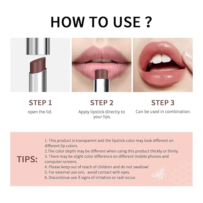 2PCS Honey Lipstick Tinted Lip Balm - Sheer Hydrating Lipstick for All Skin Tones - Moisturizing Lip Color, Nourishing Lip Balm with a Hint of Natural Black Cherry Tint (2Pcs Nude Honey)