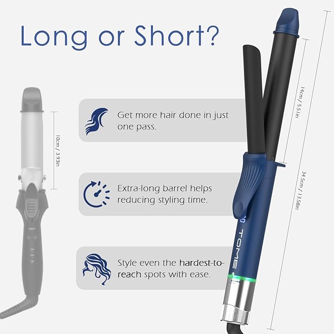 1 Inch Curling Iron with Clamp, 6-Level Dial Temp Control 180–450℉, Tourmaline Ceramic, Fast PTC Heating, 100–240V Dual Voltage Long Barrel Curler