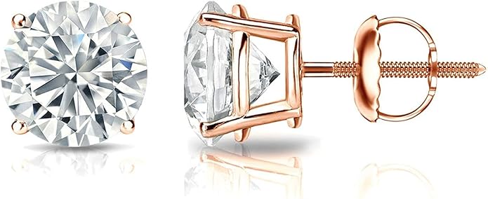 1/4 to 2 Carat Lab Grown Diamond Round Stud Earrings in 14k Gold (E-F, SI1-SI2, cttw), 4-Prong Basket Screw Back by Diamond Wish