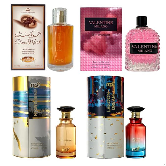 AFLUXE Women’s Perfume Set 4PCS Eau de Parfum for Women Long Lasting Womens Perfume Collection Combo Perfume E AF-Choco Musk/AF-Milano Women/AF-Heartstrings/AF-Lagoon Dream