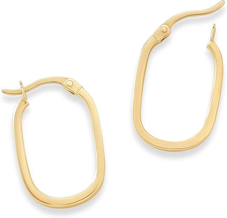 Gold Oval Tube Hoop Earrings for Women – High Polish Finish, Lightweight Hollow Design, 10K or 14K Real Gold