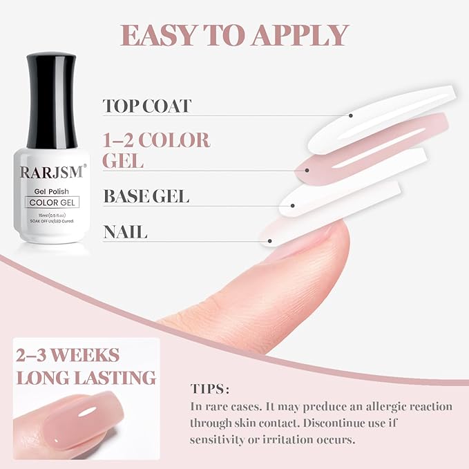 RARJSM Nude Gray Roswood Pink Gel Nail Polish Neutral Skin Tone Sheer Jelly Gelpolish 1PC 15ml Single Bottle Creamy Transparent Natural Nudegel Polish Soak off Cured for Home Salon French Manicure