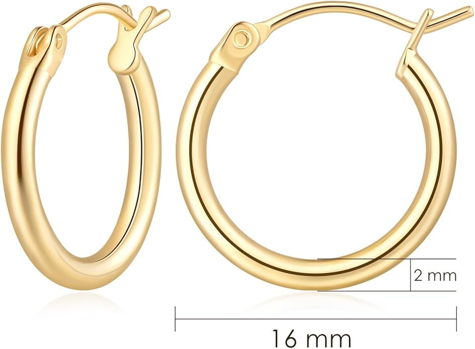 14K Gold Hoop Earrings, Huggie Hoop Earrings for Women, Hypoallergenic Lightweight Small Hoop Earring for Womens 14mm/16mm/18mm