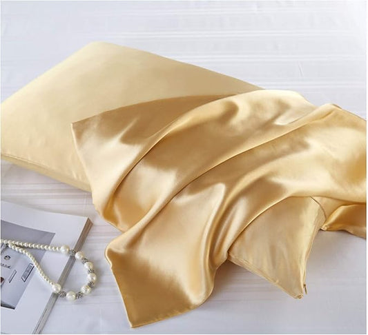 Mulberry Silk Pillowcases Set of 2, Hypoallergenic Satin Pillow Covers for Hair and Skin, with Hidden Zipper, Both Side 100% 19 Momme Silk (Champagne Gold,Standard)