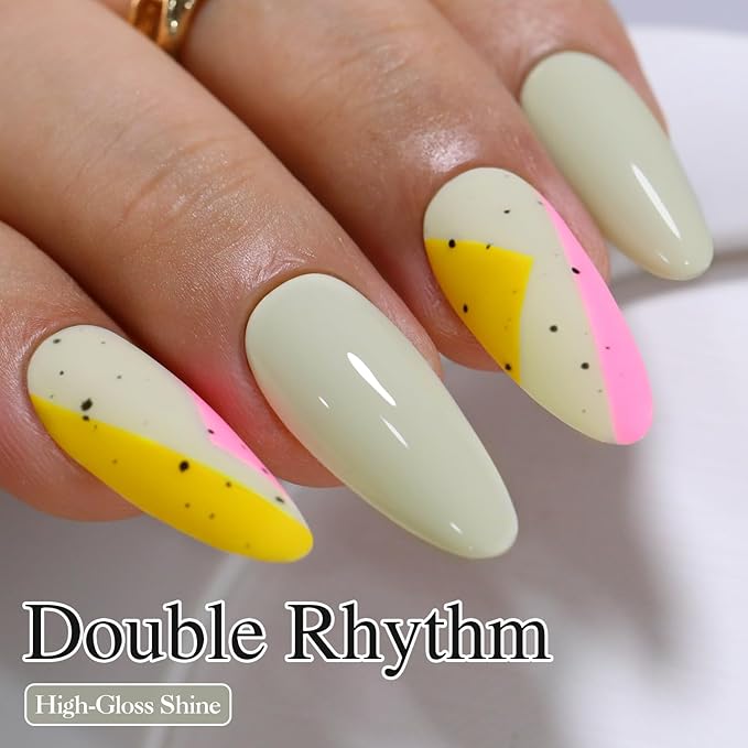 Double Rhythm Gel Polish 15ML Jelly Sheer Pastel Light Milky Color Pearl White Bottle 1 PC 0.5 OZ Full Size Nail Art Salon at Home (Gray White-D1387)