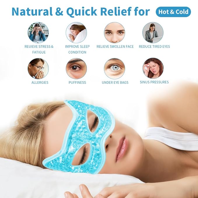 CONBELLA Cooling & Heating Eye Mask - Hot/Cold Use for Puffy Eyes, Headaches, Migraines, Sinus & Dark Circles (2 Packs Blue)